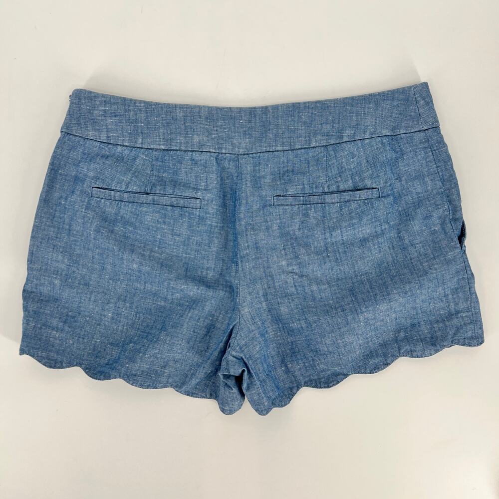 Ann Taylor LOFT The Riviera Shorts Women 6 Blue Linen Cotton Blend Scalloped Hem - Picture 2 of 11